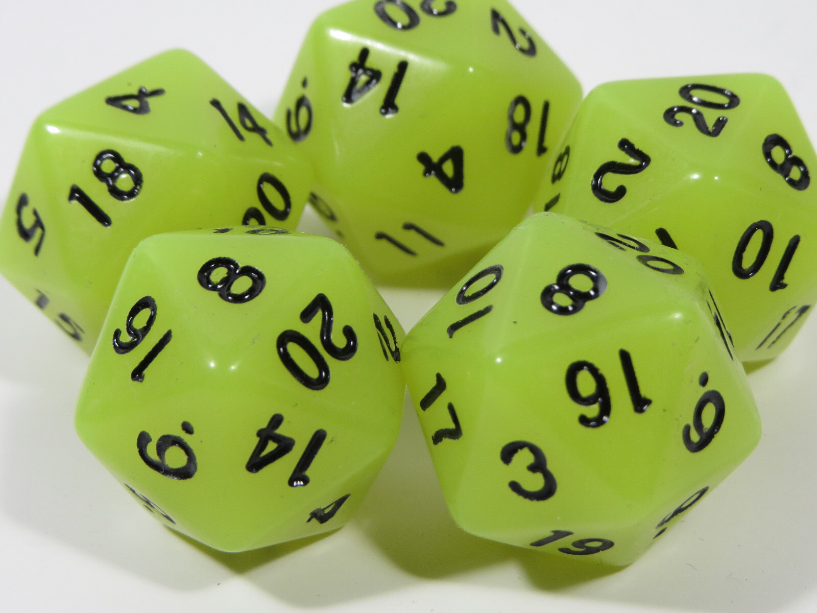 NEW RPG Dice Set of 5 D20 - Frost (glow in the dark) Yellow