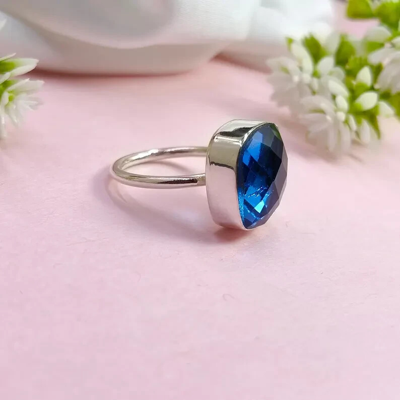 Blue Tanzanite 925 Sterling Silver Band& Statement Ring Handmade Ring All Size