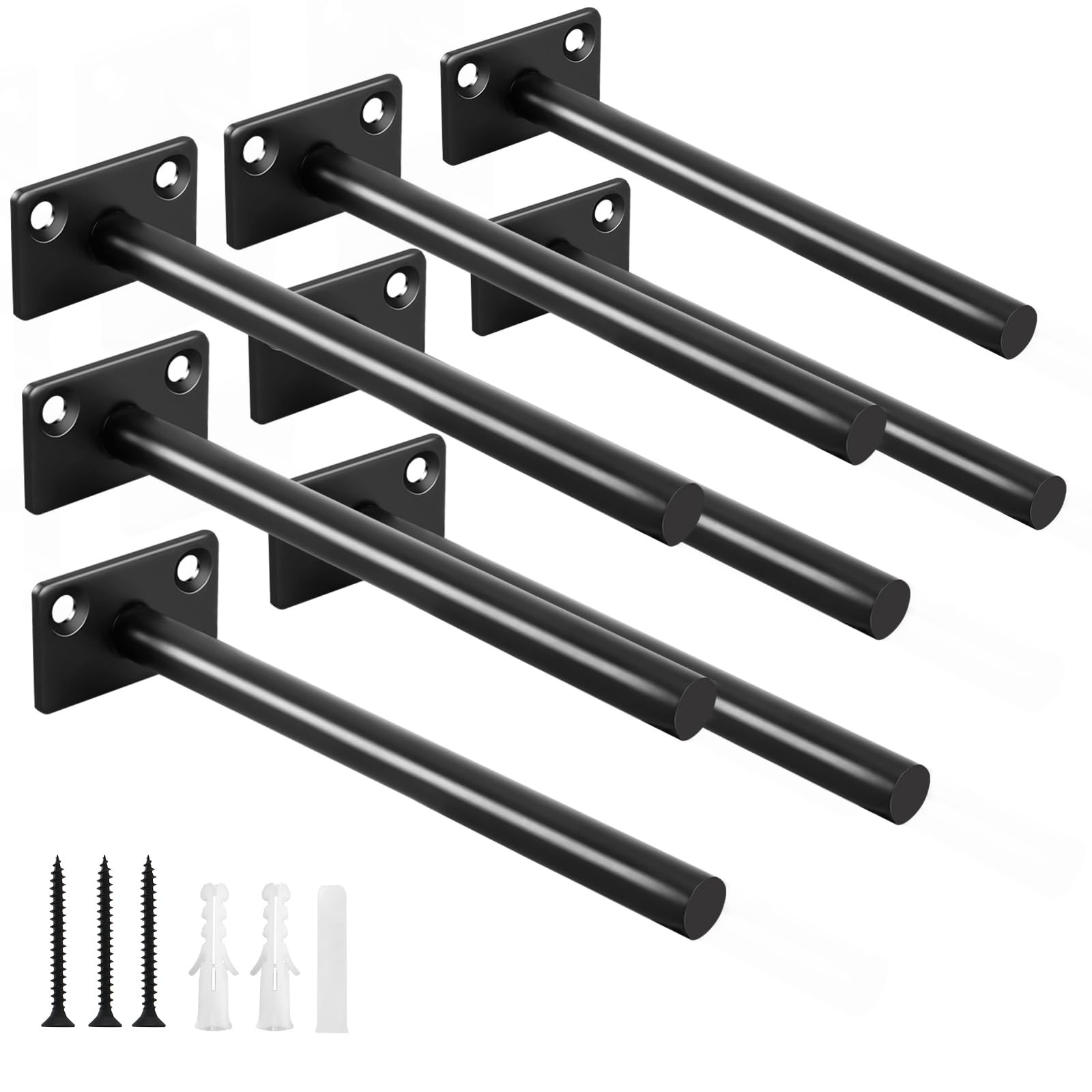 8 Pcs 6" Black Solid Steel Floating Shelf Bracket Blind Shelf Supports - Hidden