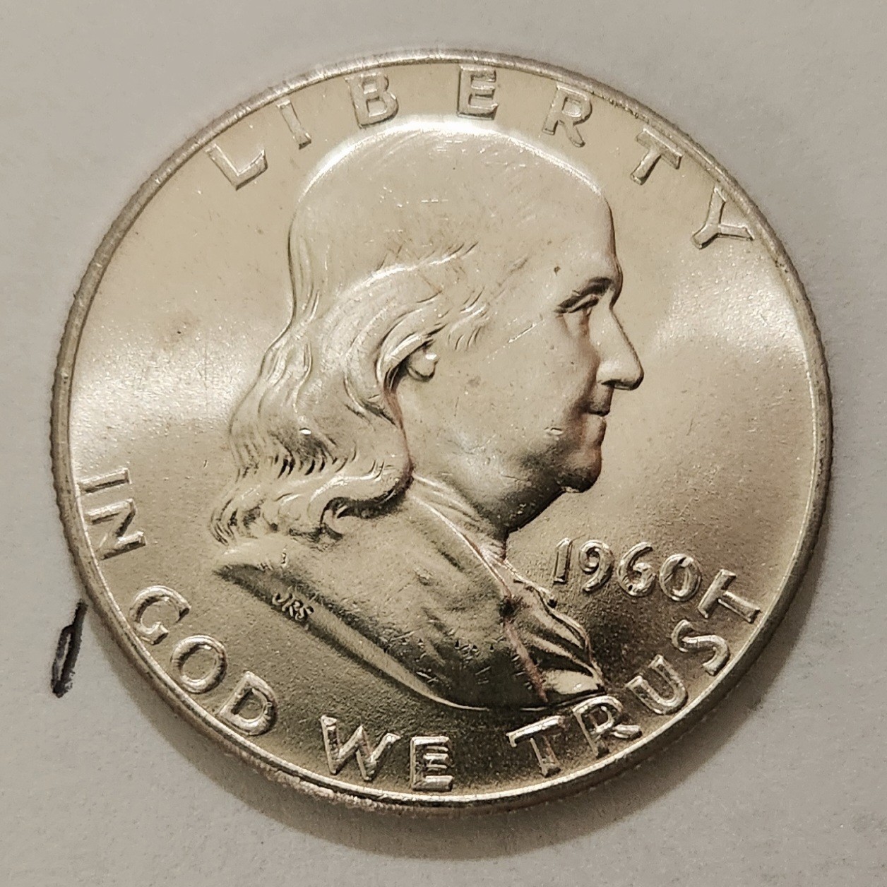 1960-P Franklin Half Dollar.  Bright Uncirculated From OBW  Roll. 90% Silver #1