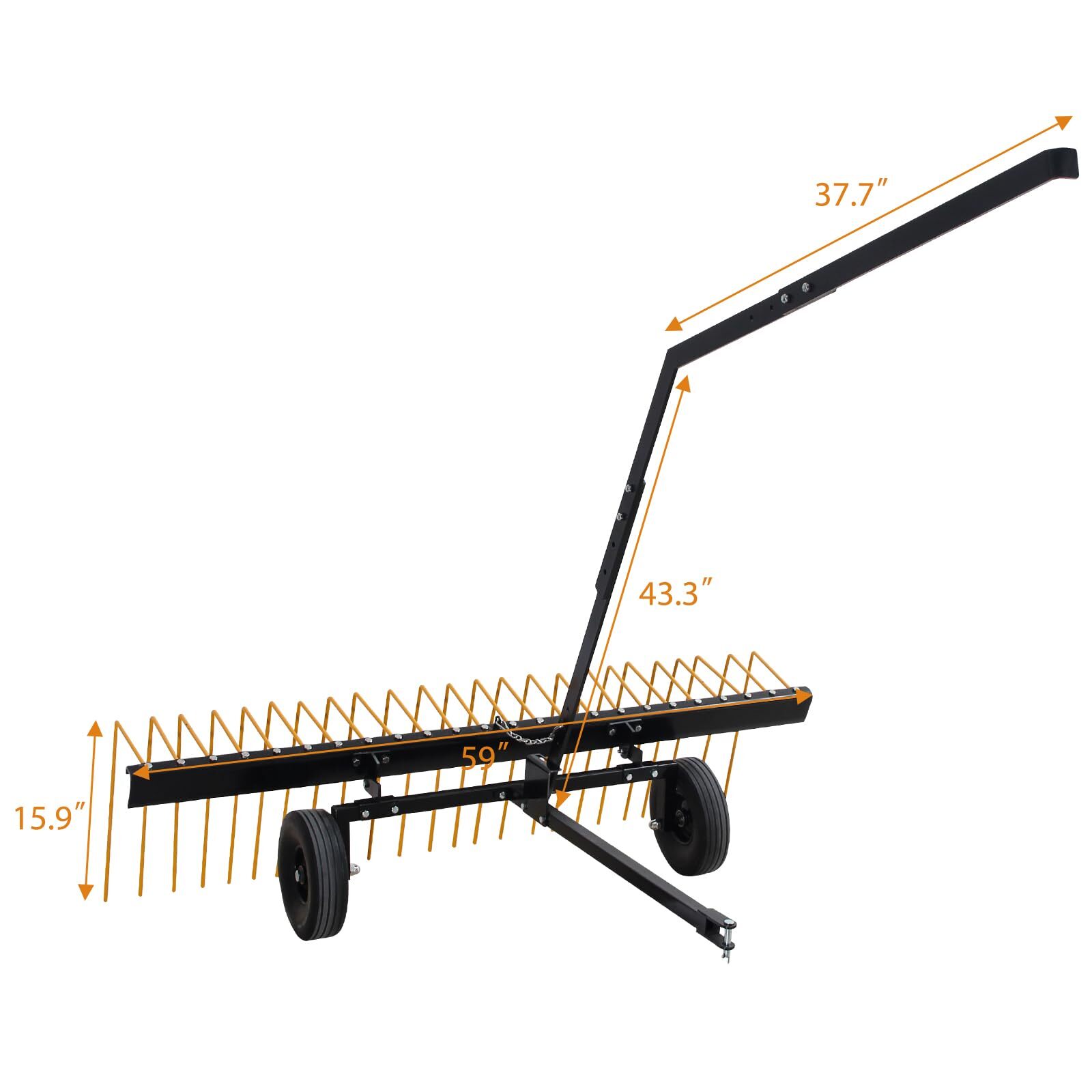60" Width ATV UTV & Lawn Tractor Tow Behind Steel Pine Straw Rake Landscape Rake