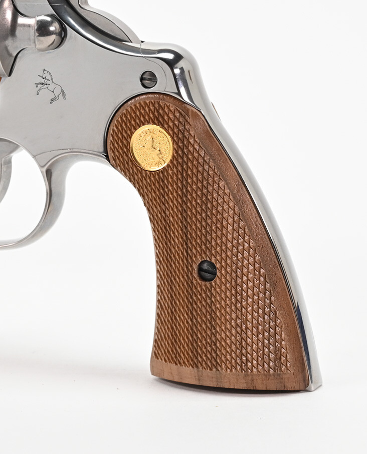 New Colt Python I-Frame Wood Checkered Service Grip With Gold Medallions
