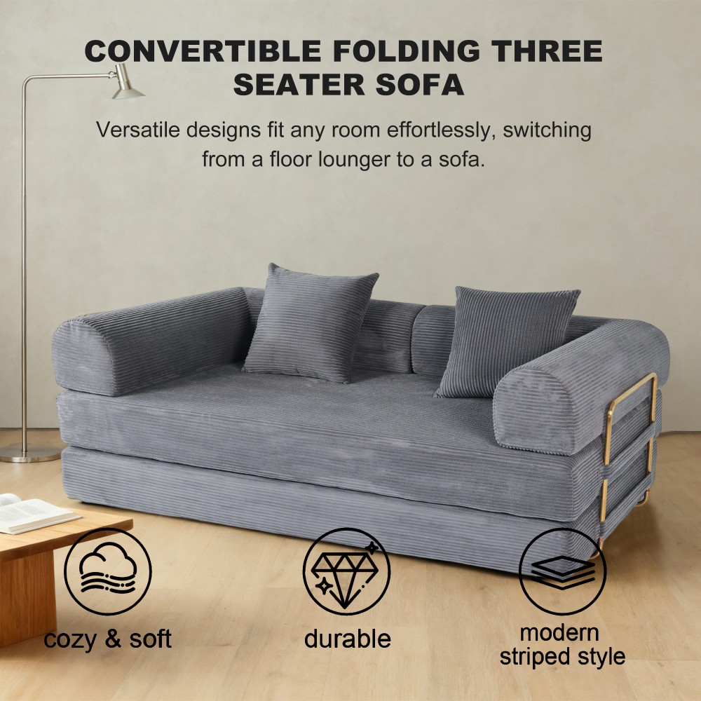 2-in-1 Foldable Convertible Sofa Bed, 75" Sleeper w/ Memory Foam, Grey