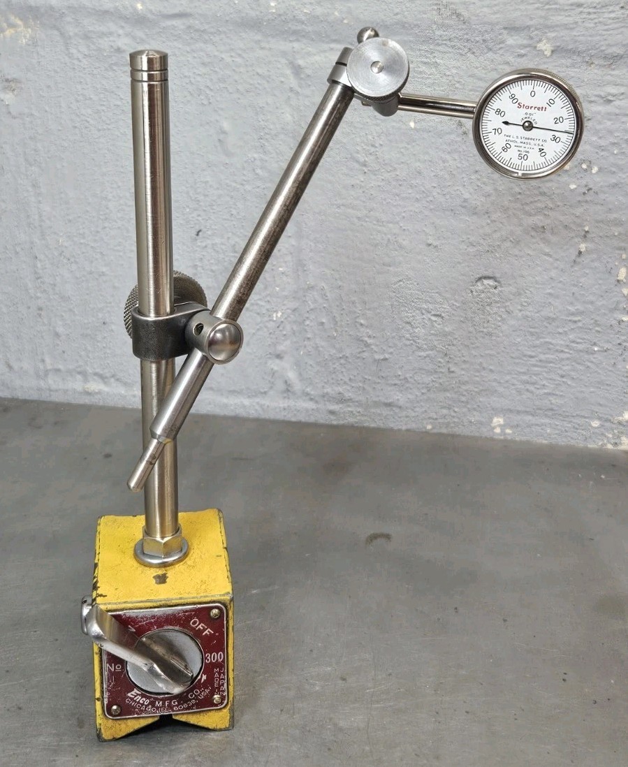 Starrett No. 196 dial indicator set with an Enco magnetic base