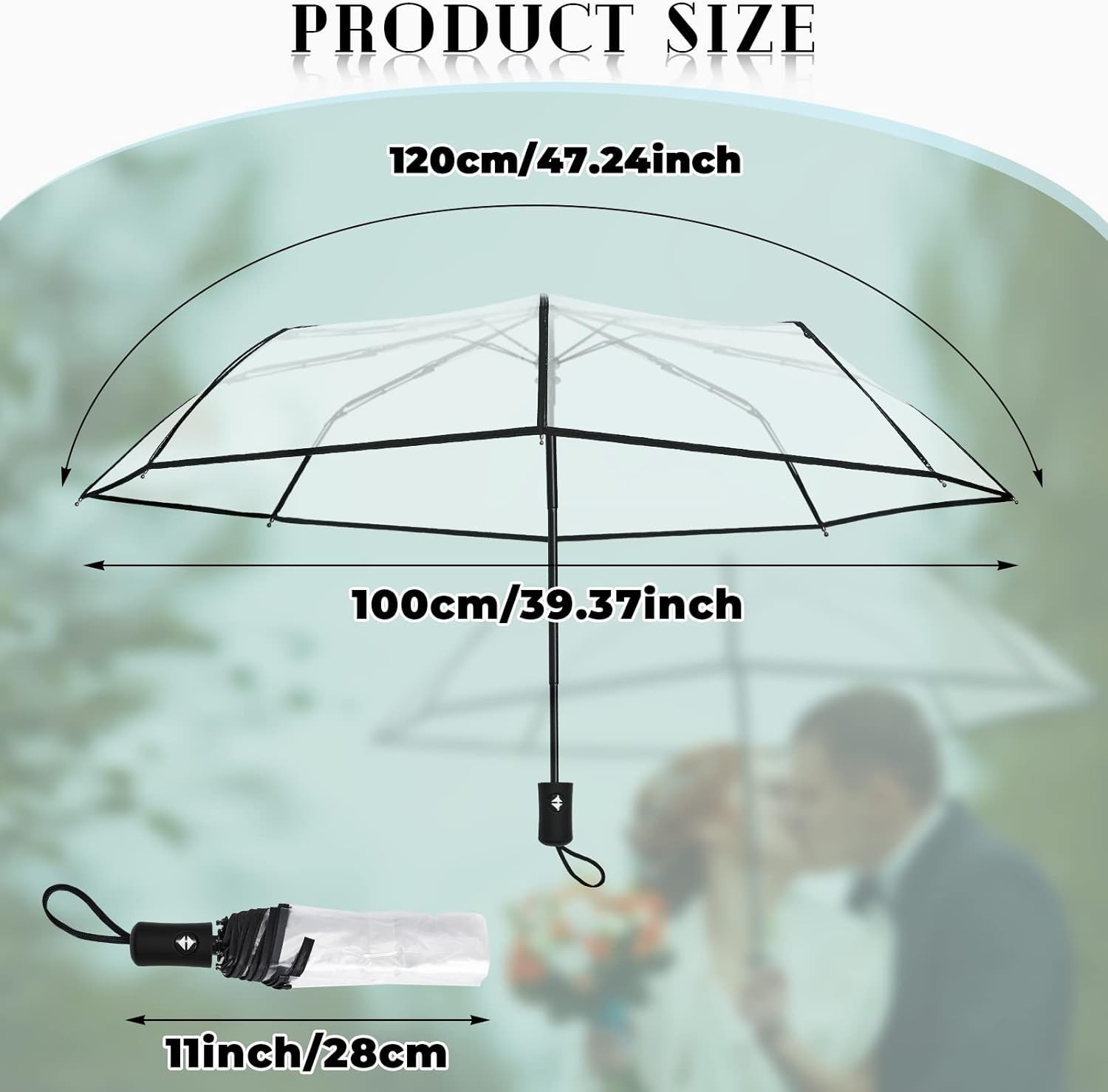 Clear Umbrella Transparent Portable Auto Open Close Compact...