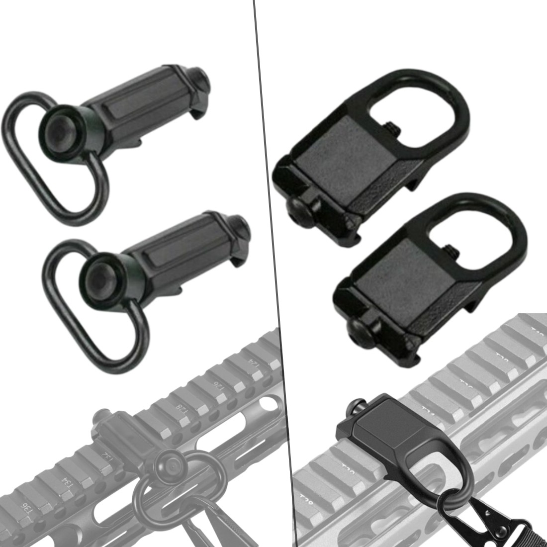 2Pk Tactical QD Sling Swivel 45 Degree Low Profile Picatinny Rail Mount Adapter