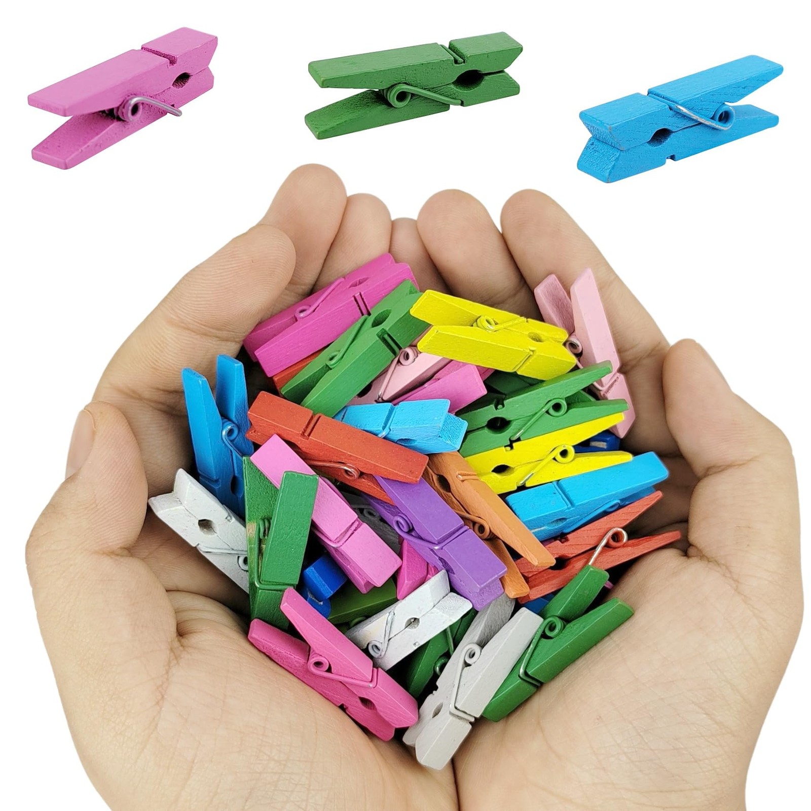 50 Pcs 14 Multicolor Wooden Clothespins, Bag Clips, Crafts, Pictures, Hang
