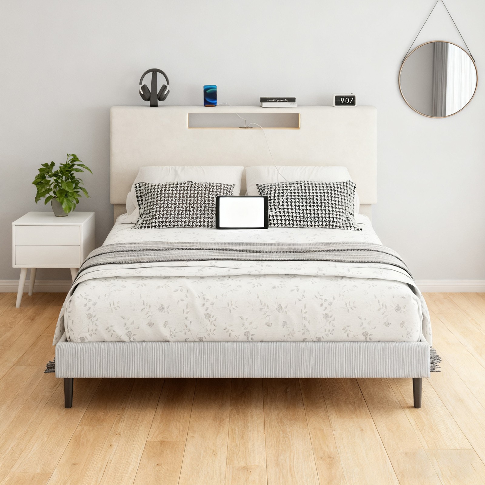 Full Size LED Upholstered Bed Frame Easy 40Minutes Assembly Complete HardwareKit
