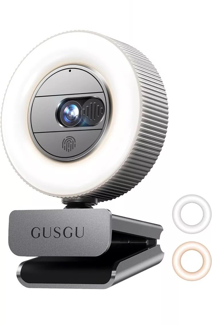 GUSGU G910 2K Quad HD Webcam for PC, with Microphone & Light & Privacy Cover