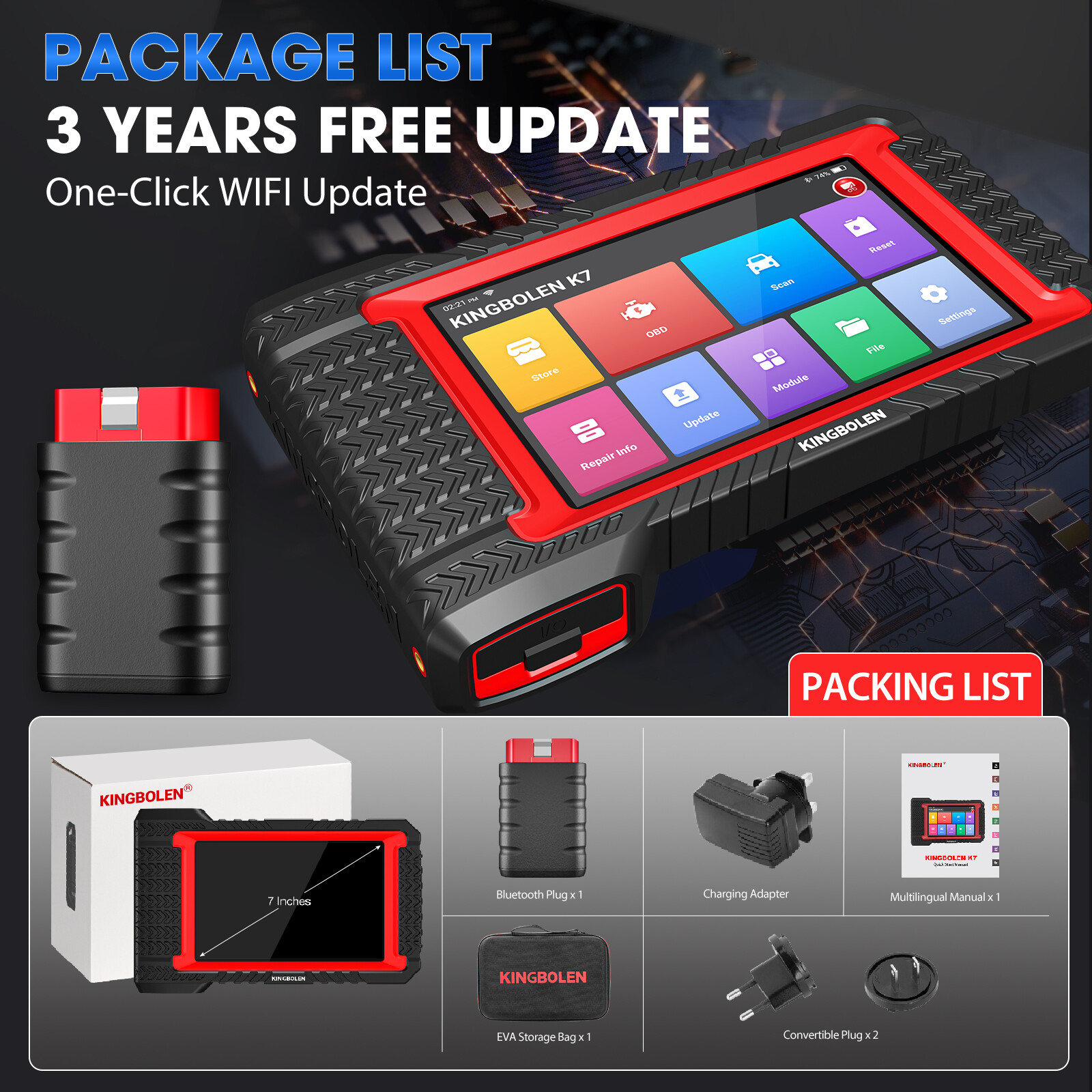 KINGBOLEN K7 PRO Car OBD2 Scanner Full System Diagnostic Tool ECU Key Coding