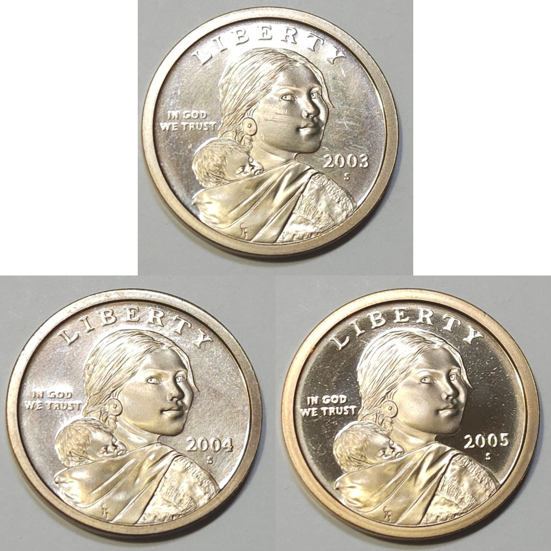 Lot of (3) Sacagawea Proof✨️ Dollars: 2003-2005 - Light Scuffs 03' Obv.