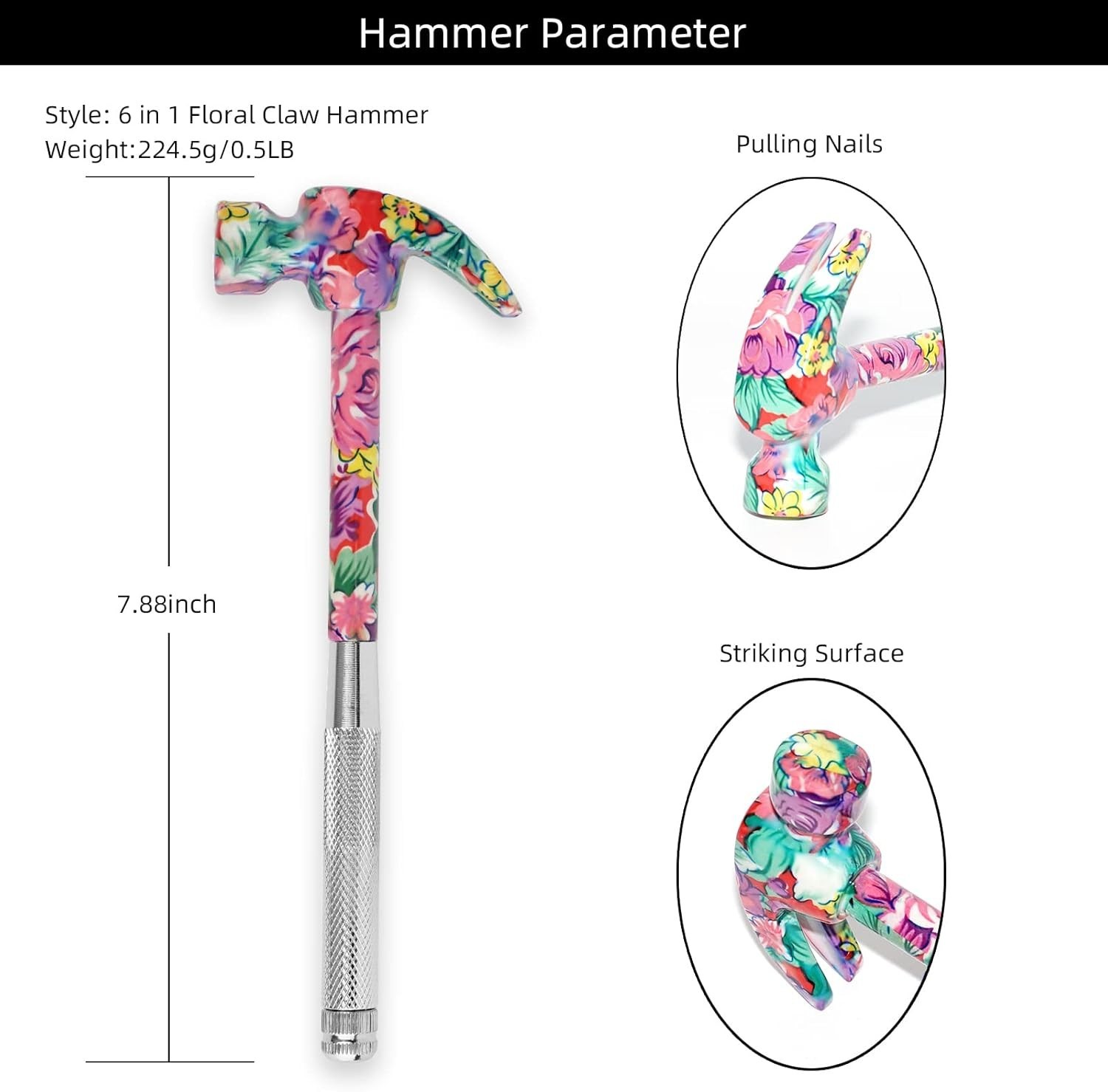 6 in 1 Multifunctional Floral Hammer & Screwdriver Tool Set Claw Hammer