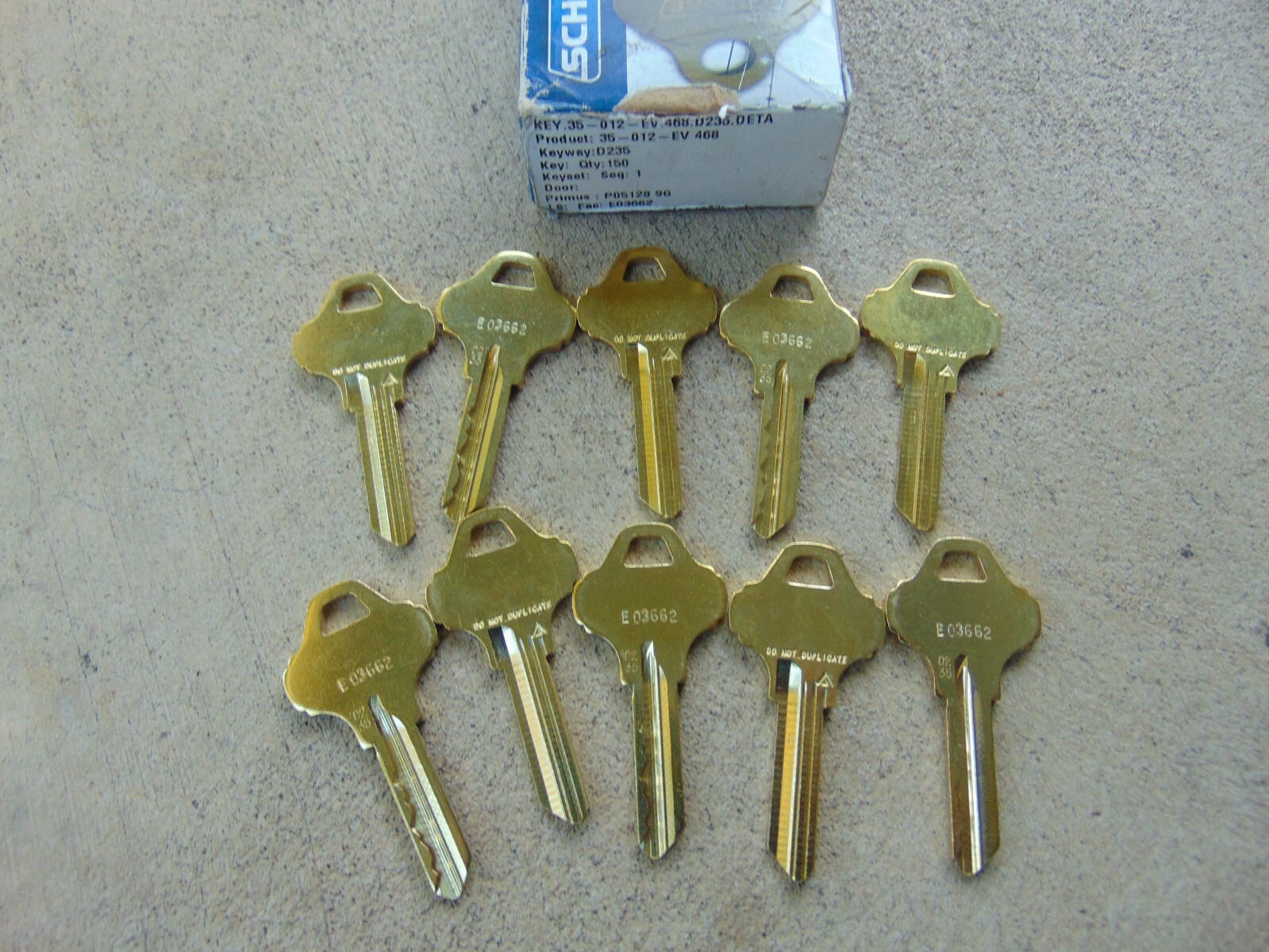10  KEYS   EVEREST PRIMUS SCHLAGE D235  KEYS UNCUT    LOCKSMITH