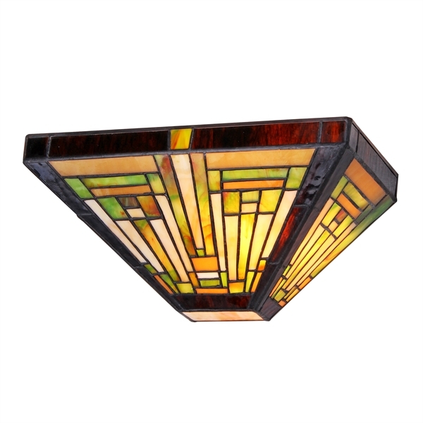 Wall Sconce Light Fixture Arts & Crafts Mission Tiffany Style Stained Glass 12"