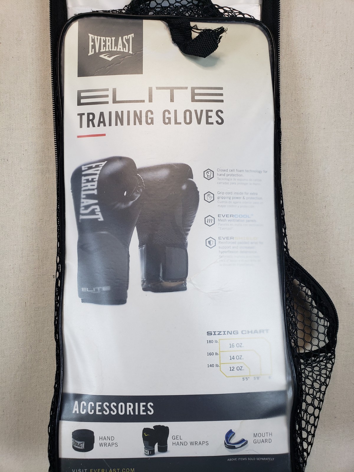 Everlast Elite V2 Training Gloves Black Wrist Wraps 14oz Boxing Evershield