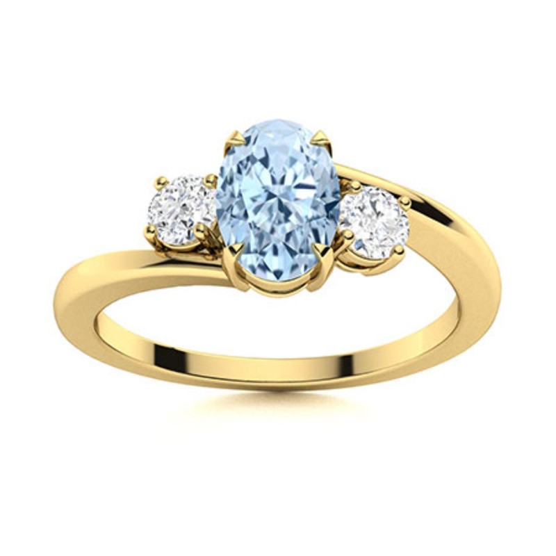 Aquamarine Gemstone 925 Sterling Silver Birthday Wedding Three-Stone Ring