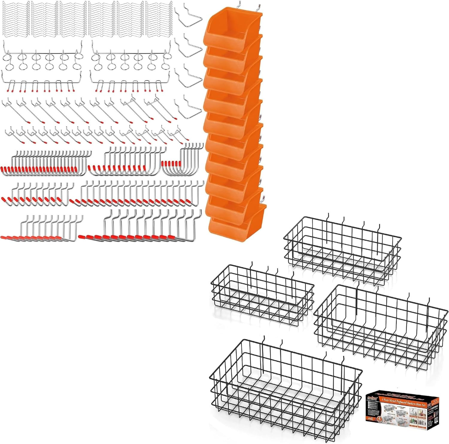 HORUSDY 238-Piece Pegboard Hooks Assortment and 4Pc Peg Board Bins and Baskets