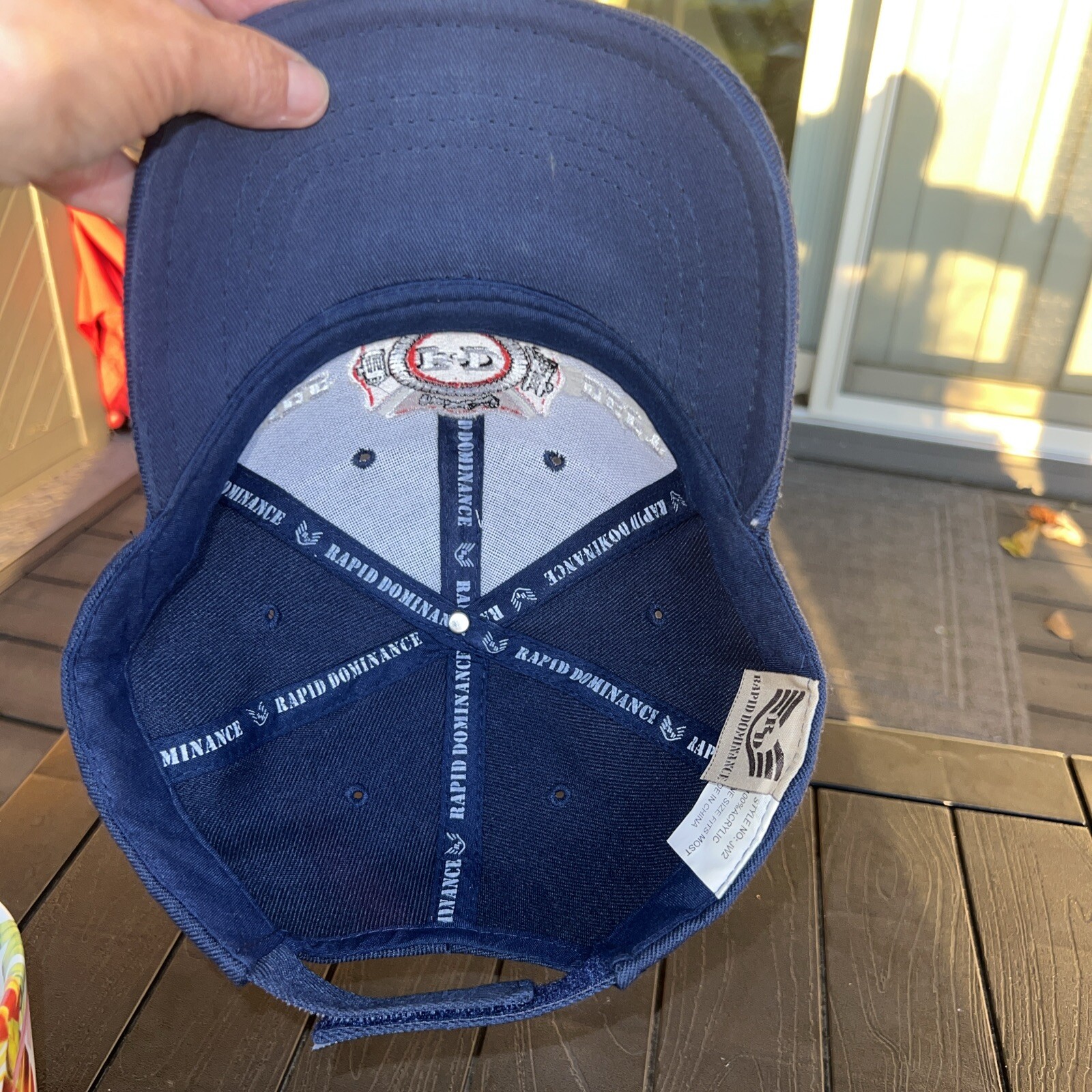 FD Fire Dept Red White logo Patch on Navy Hat Cap Hook Loop Fire Dept on Bill