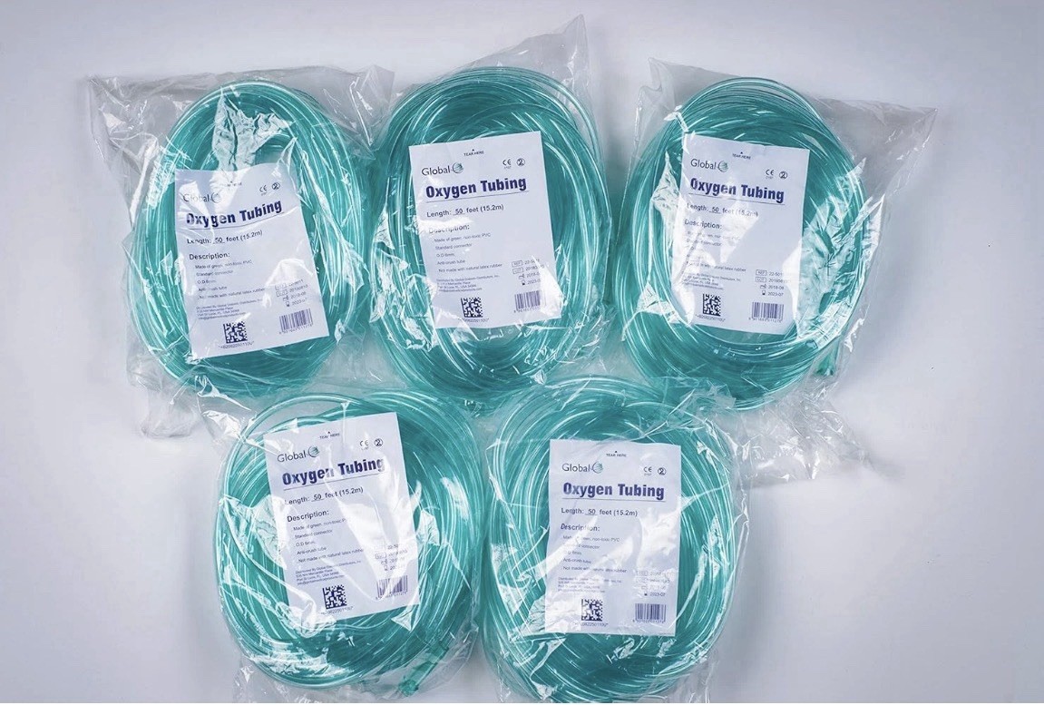 Global Crush Resistant Oxygen Tubing - 50'(50 Ft) Tubing, Green - 5 Pack