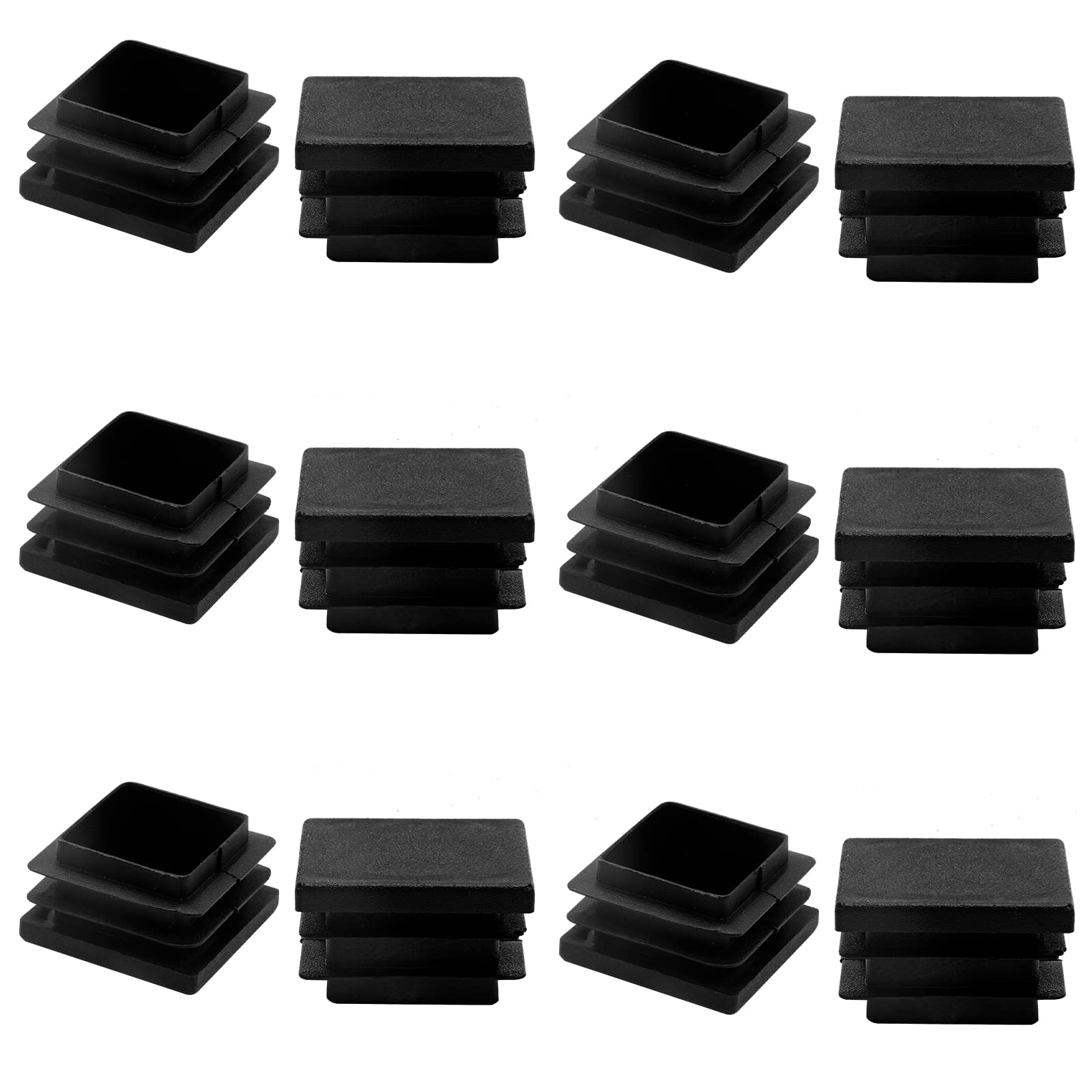 Kyuionty 12 Pcs 1-1/4" Square Plastic Plug Tube End Cap for 1-1/4 Inch, Black