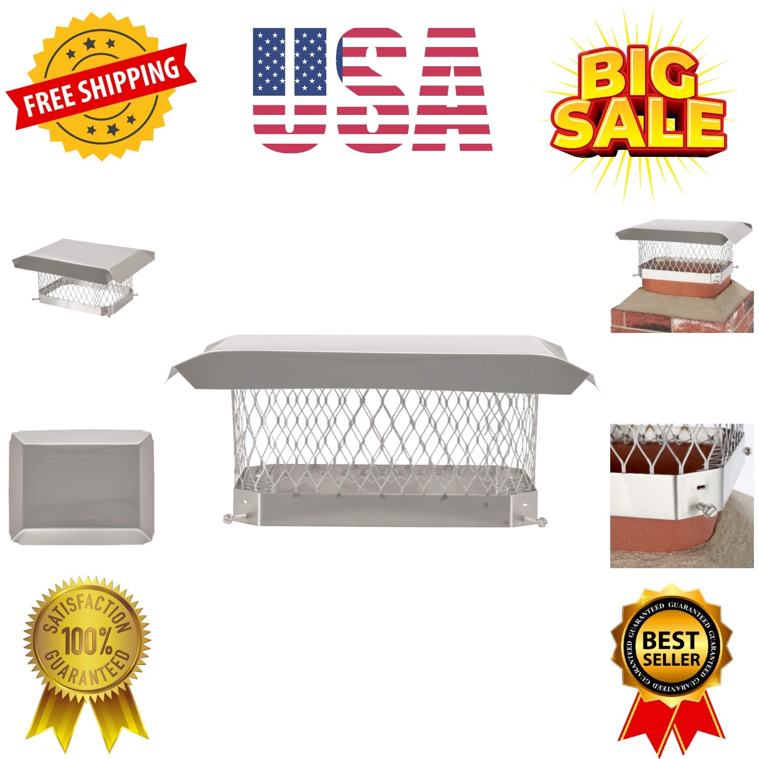 Shelter 9"x 13" Single Flue Bolt-On Chimney Cap, Fully Assembled, Stainless S...