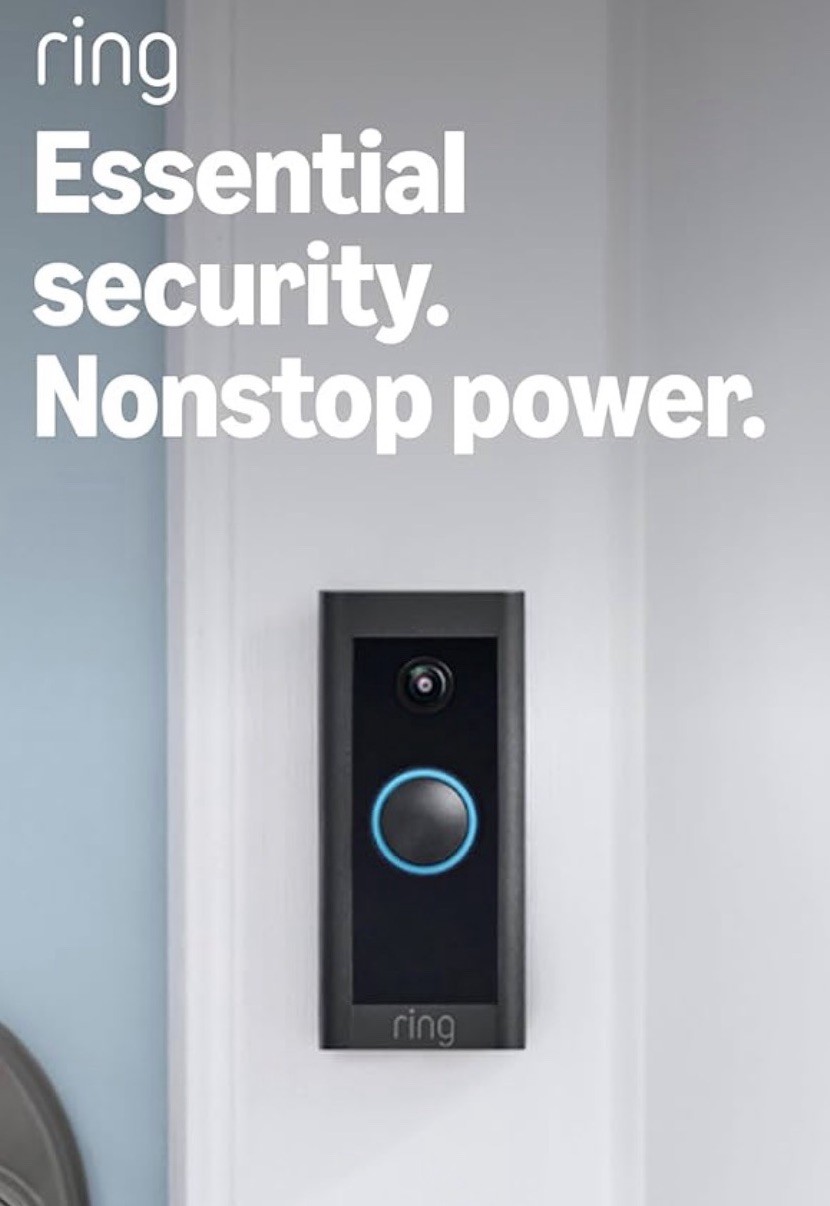 Ring Video Doorbell Wi-Fi Streaming Video Alexa Compatible Black Hardwired
