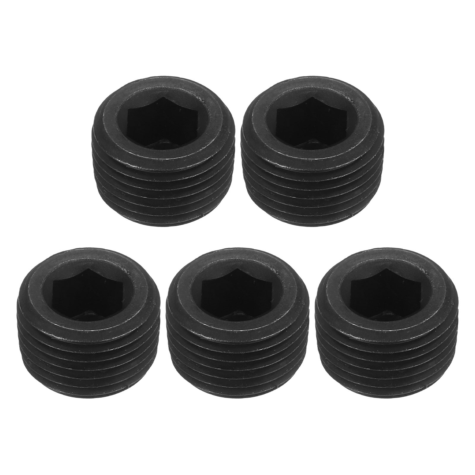 5Pack Socket Pipe Plugs NPT 3/8"Carbon Steel Hex Thread Pipe Caps Black