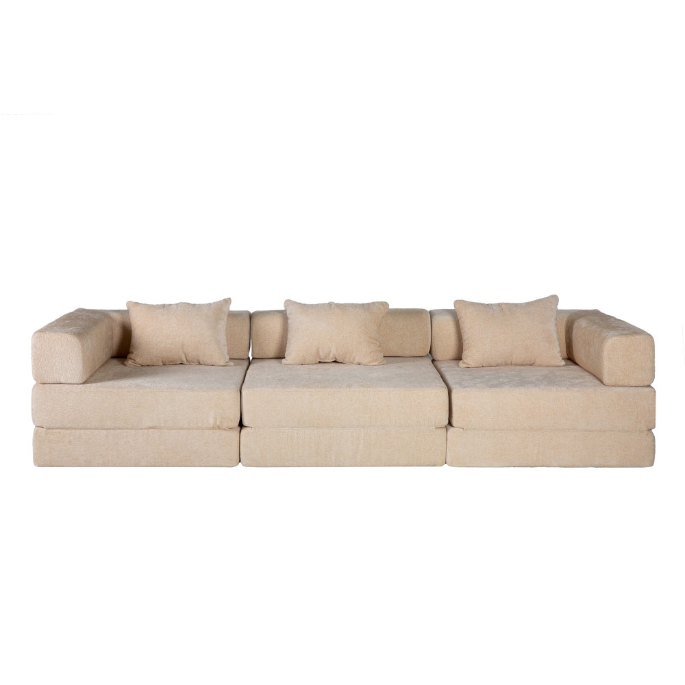 Convertible Floor Sofa Bed w/Fixed Frame, Chenille, Beige, No Assembly