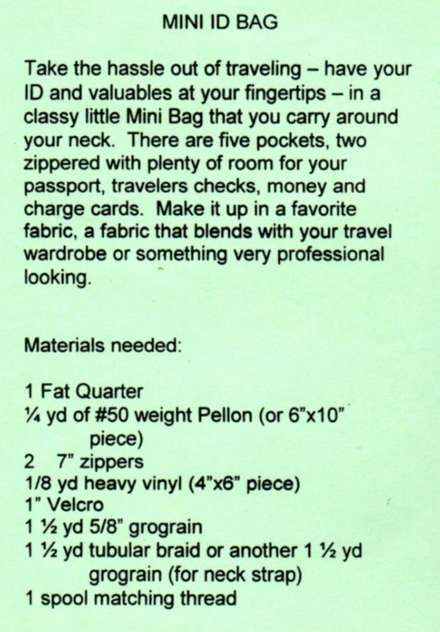 UNCUT 2003 Clothes For You Sewing Craft Applique Pattern "Mini ID Neckbag"