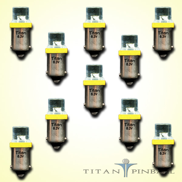 (10 Pack) - 6.3 Volt LED Bulb Flat Top 44/47 Base (BA9S) Pinball - YELLOW