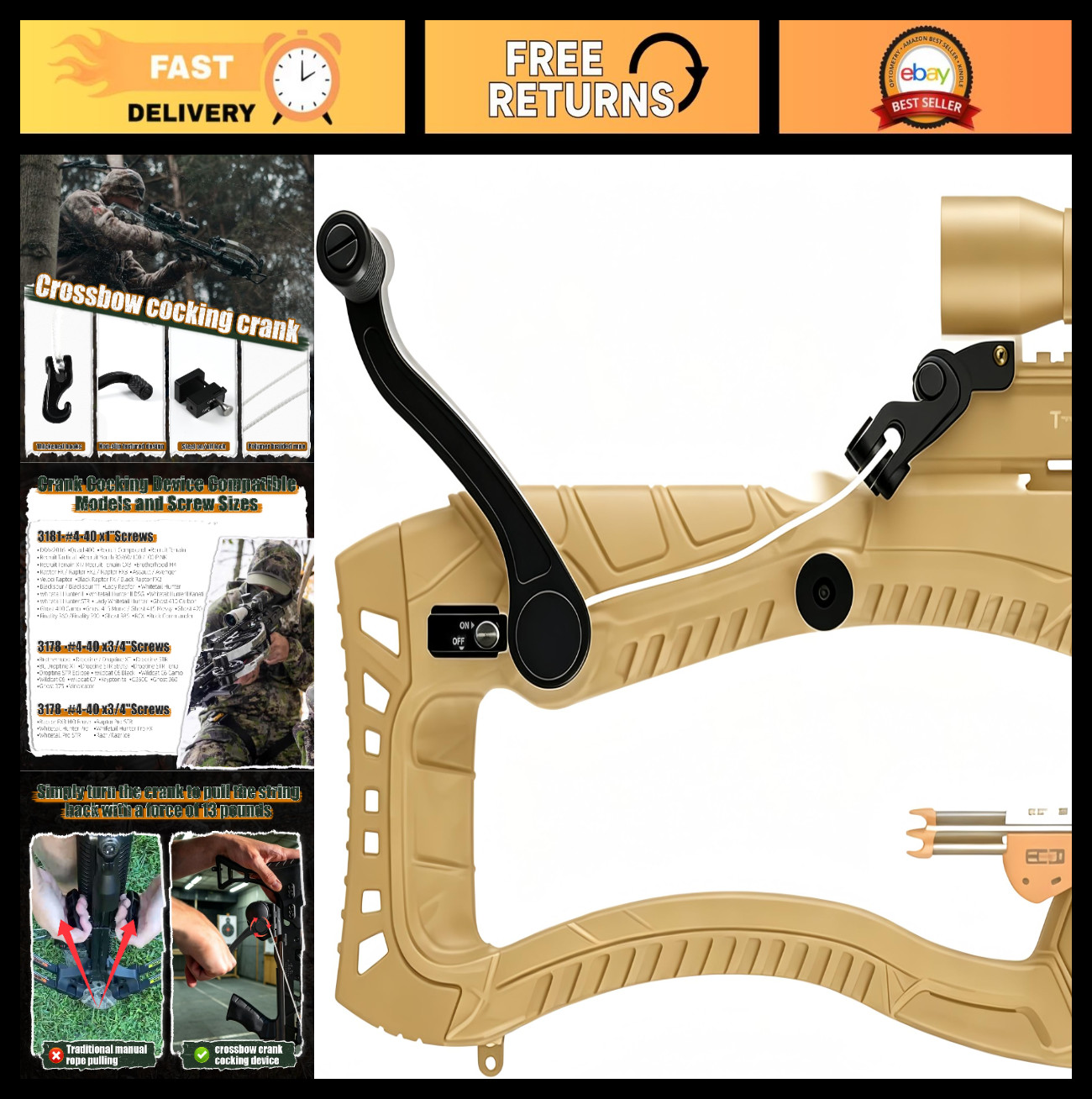 Crank Cocking Device for Crossbow - Ambidextrous, 93% Draw Weight Reduction, Eas