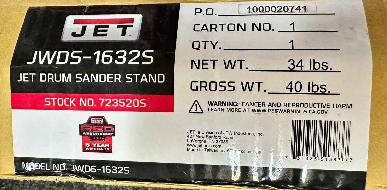 Jet Drum Sander Stand Only JWDS-1632S Stock# 723520S