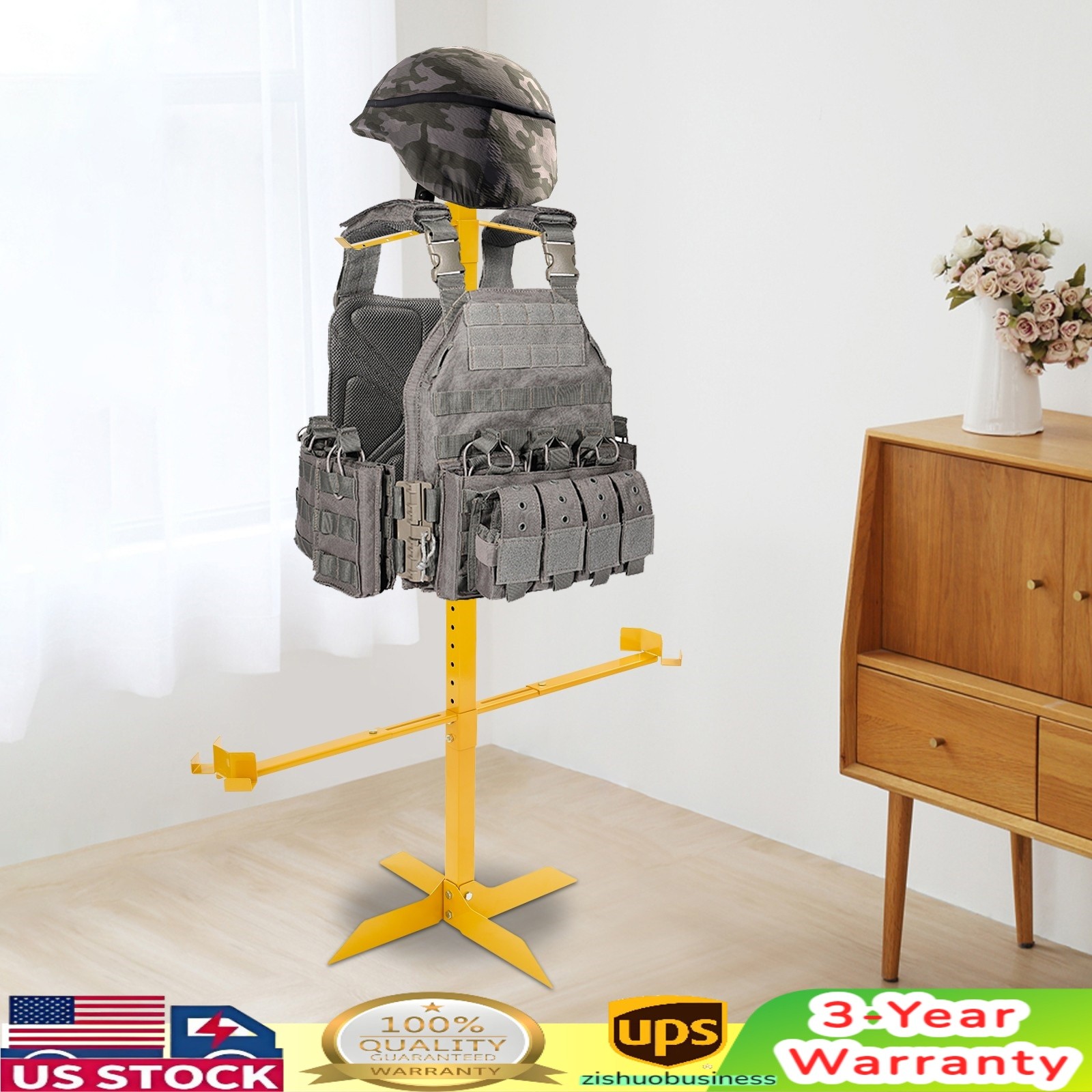 Heavy Duty Military Equipment Gear Stand Helmet Vest Belt Display Rack Gold