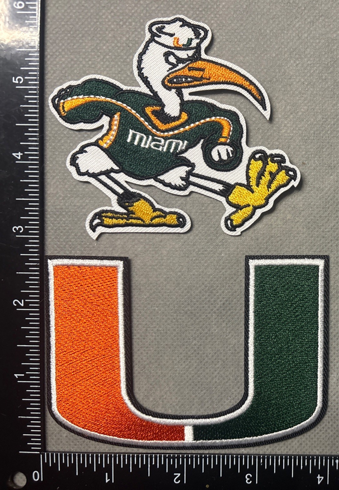 Set Of 2 University Of Miami Hurricanes iron on Embroidered Patches The U