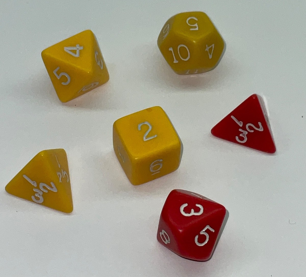 VTG Red & Yellow Mustard Lot of 6 Die Dice D4 D6 D8 D10 D12 RPG AD&D D&D 1980s