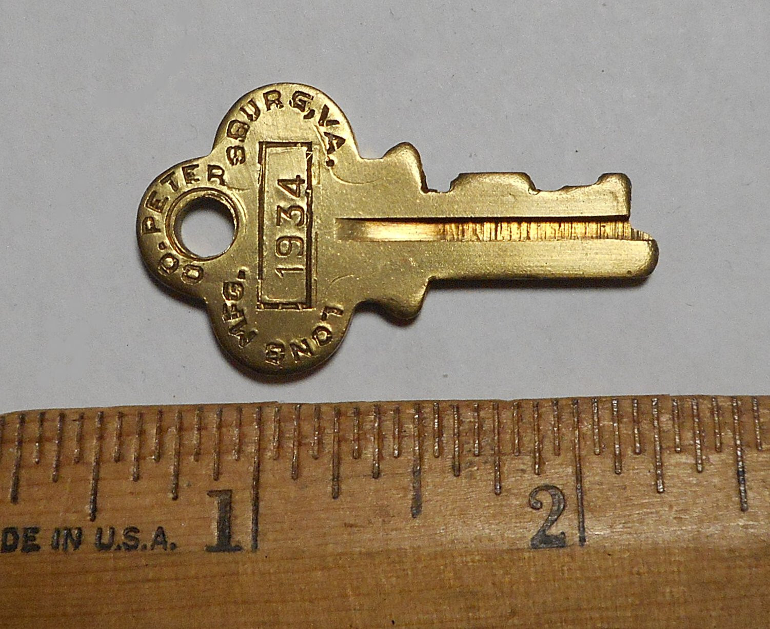 Vintage Long Mfg Co. Petersburg VA 1934 Brass Key NOS
