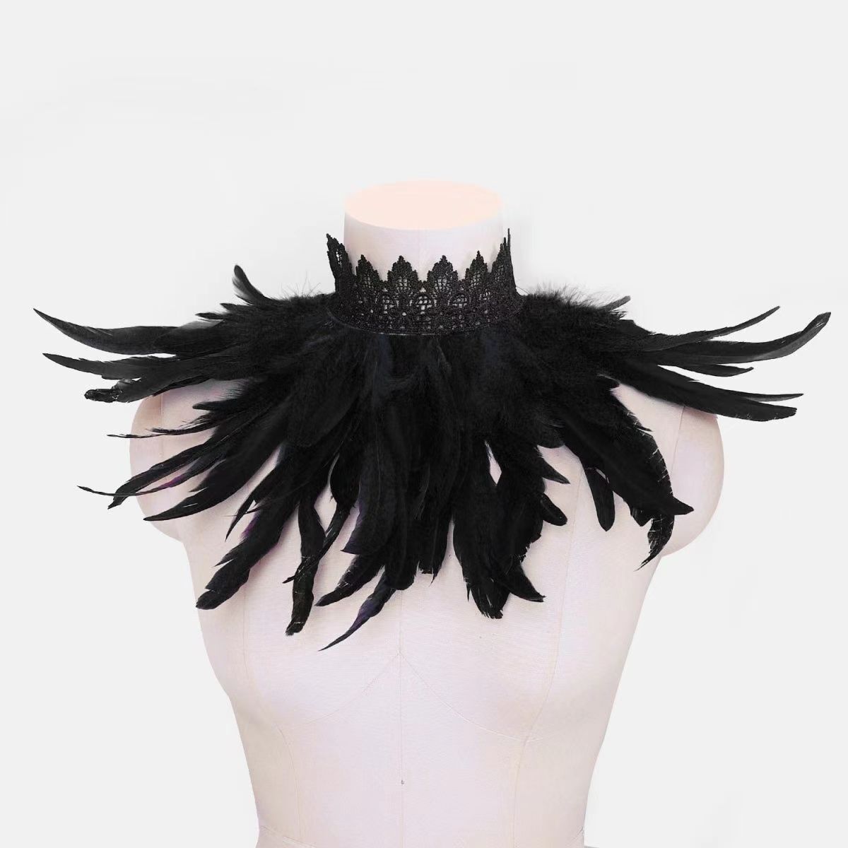 Halloween Lace High Collar Feather Gothic Scarf Costume Party Stage Prop