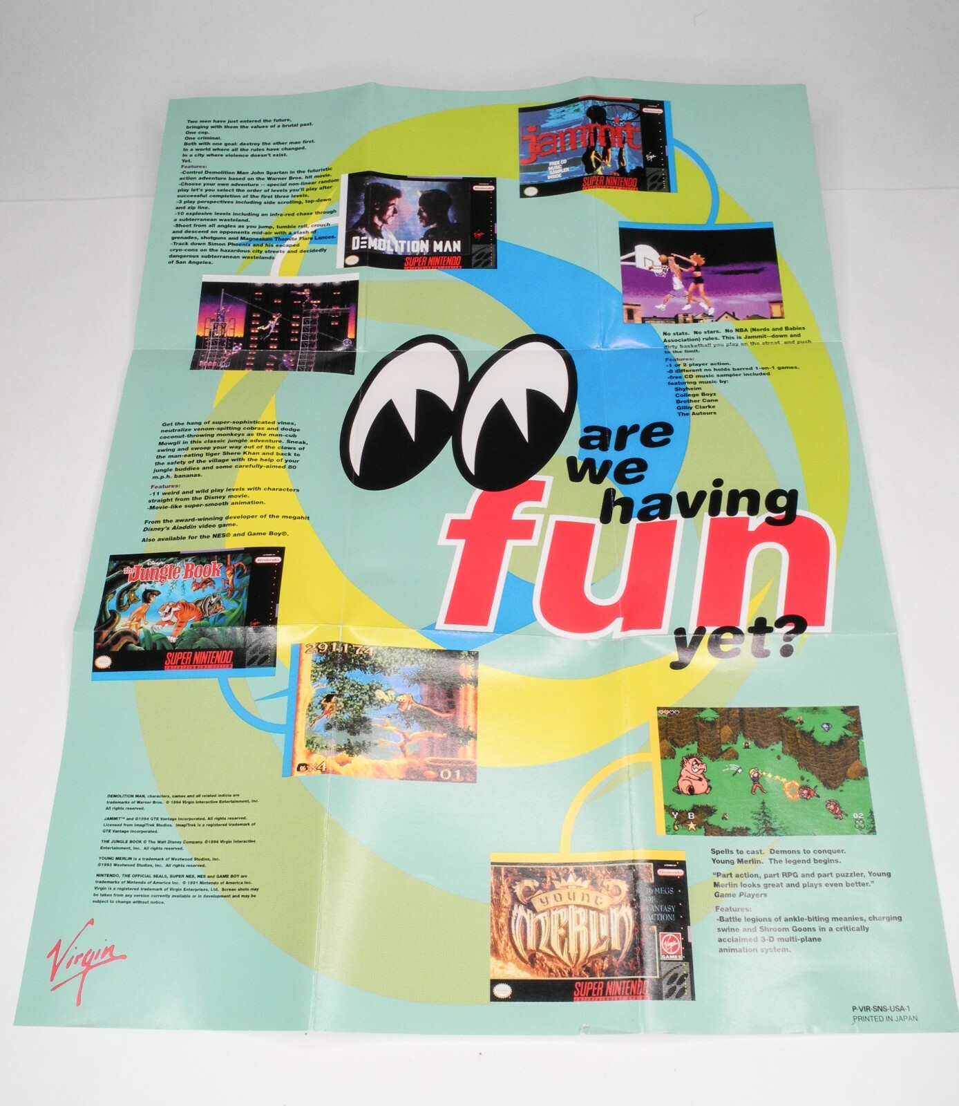 Virgin 1994 Super Nintendo SNES Fold Out Advertisement / Poster P-VIR-SNS-USA-1