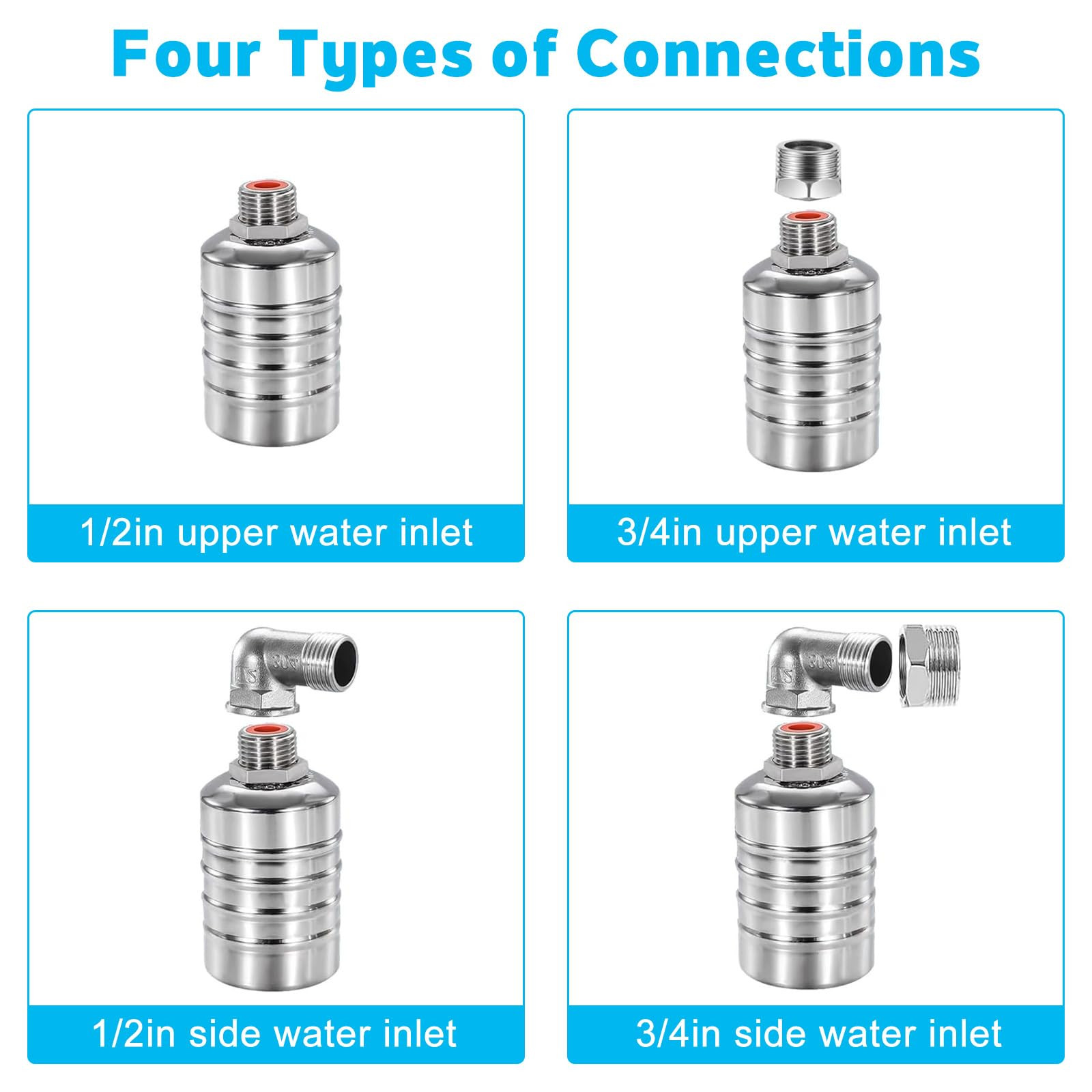 2 Pack Float Valve - 1/2'' to 3/4'' Stainless Steel Automatic Water Level Con...