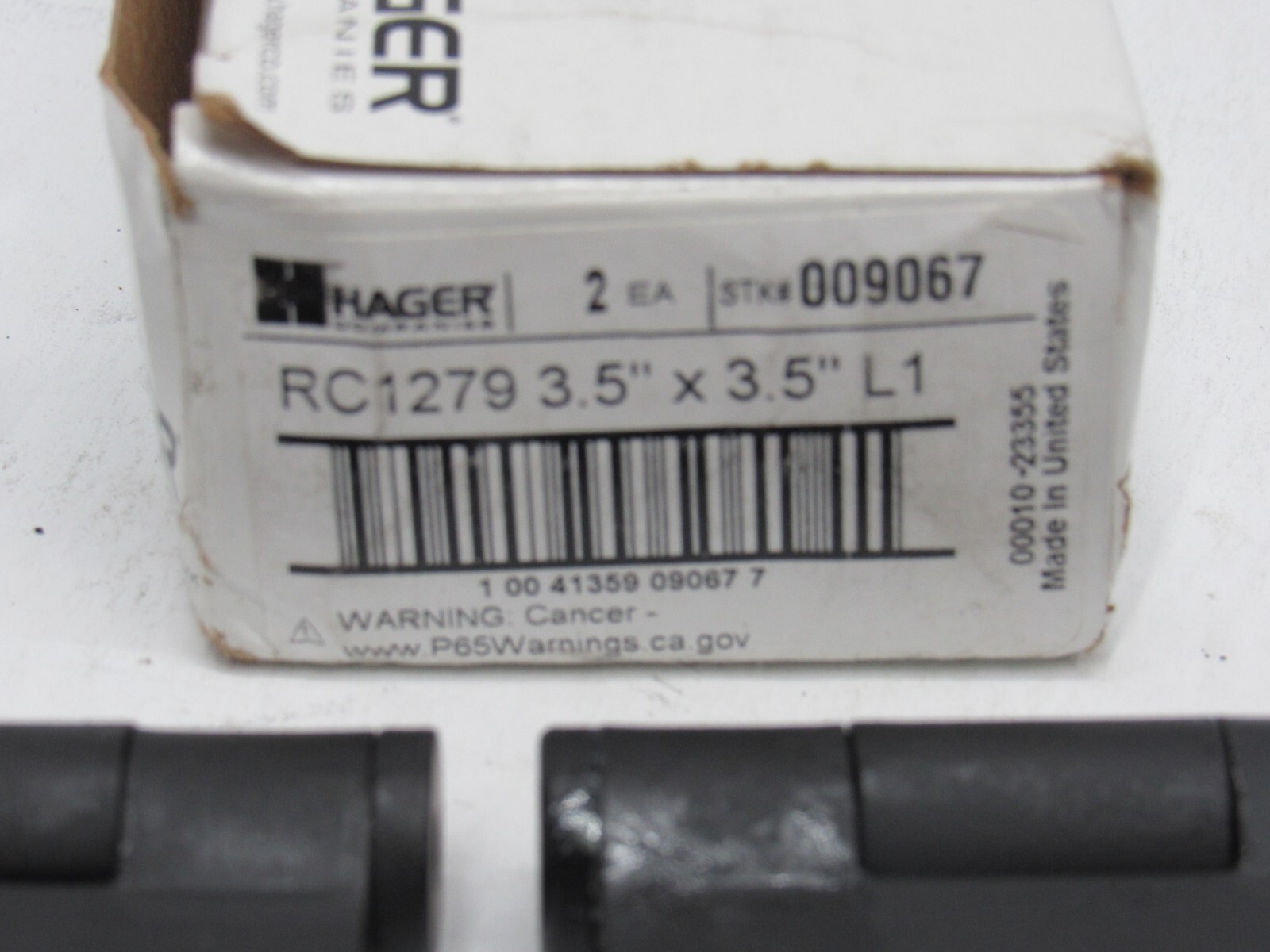 Hager RC1279 3.5" x 3.5" L1 Hinges Box of 2 Black