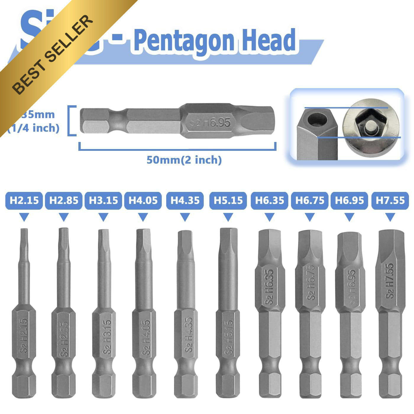 10Pc 5 Point Security Torx Screwdriver Bits 2in Magnetic 1/4in Hex Shank Set