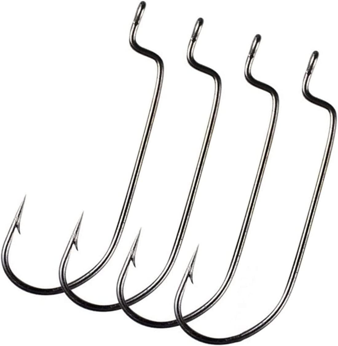 50pcs/Pack Offset Fishing Hooks Worm Black High Carbon 2/0-50pcs,