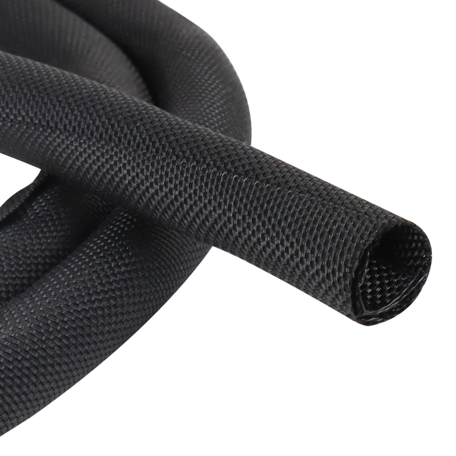 Black Braided Cable Management Sleeves 1/2 x 12ft Self-Wrapping Cord Protector