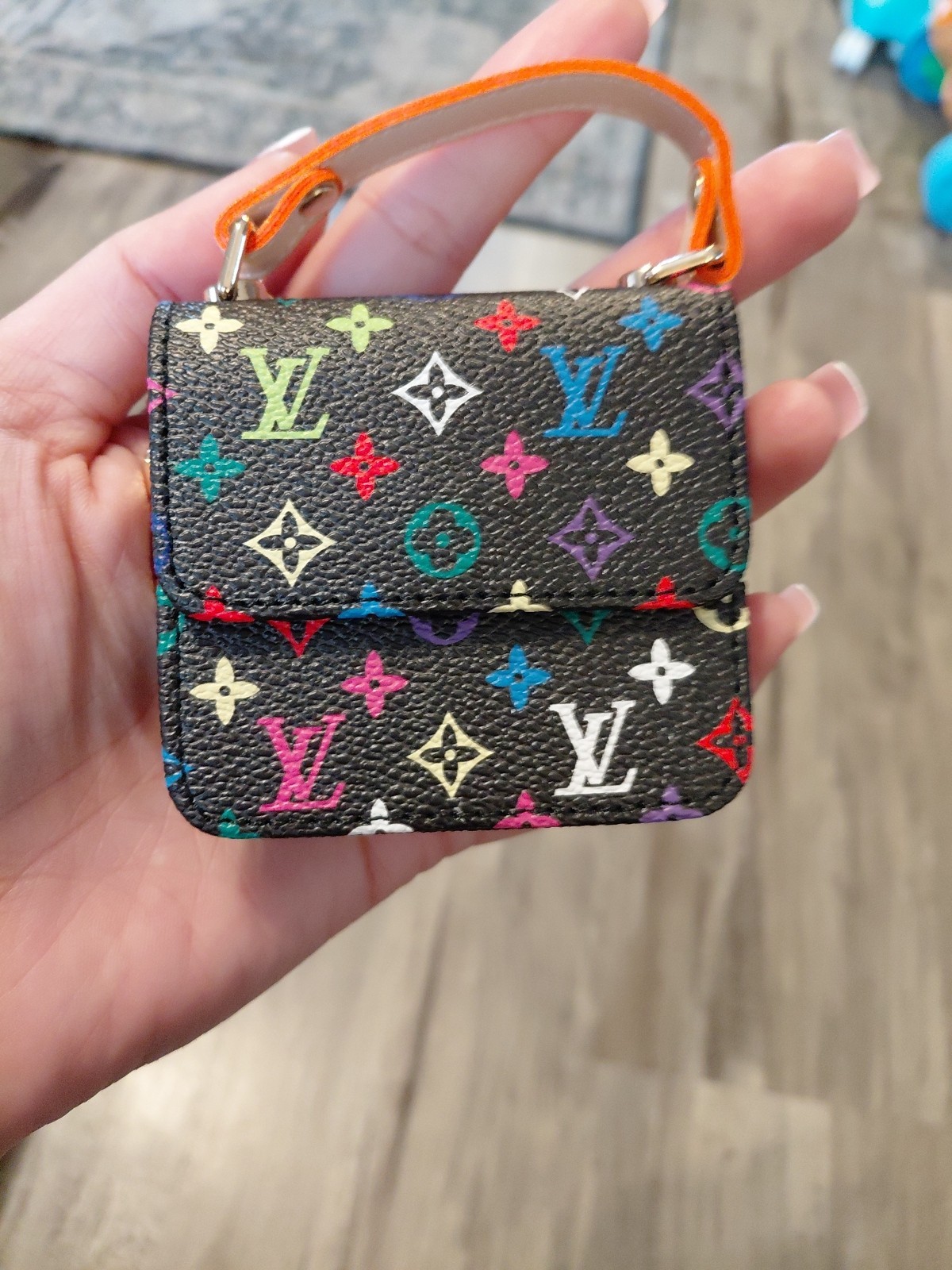 Louis Vuitton Monogram Mini Bag Charm Key Chain Gold Leather Metal Clip