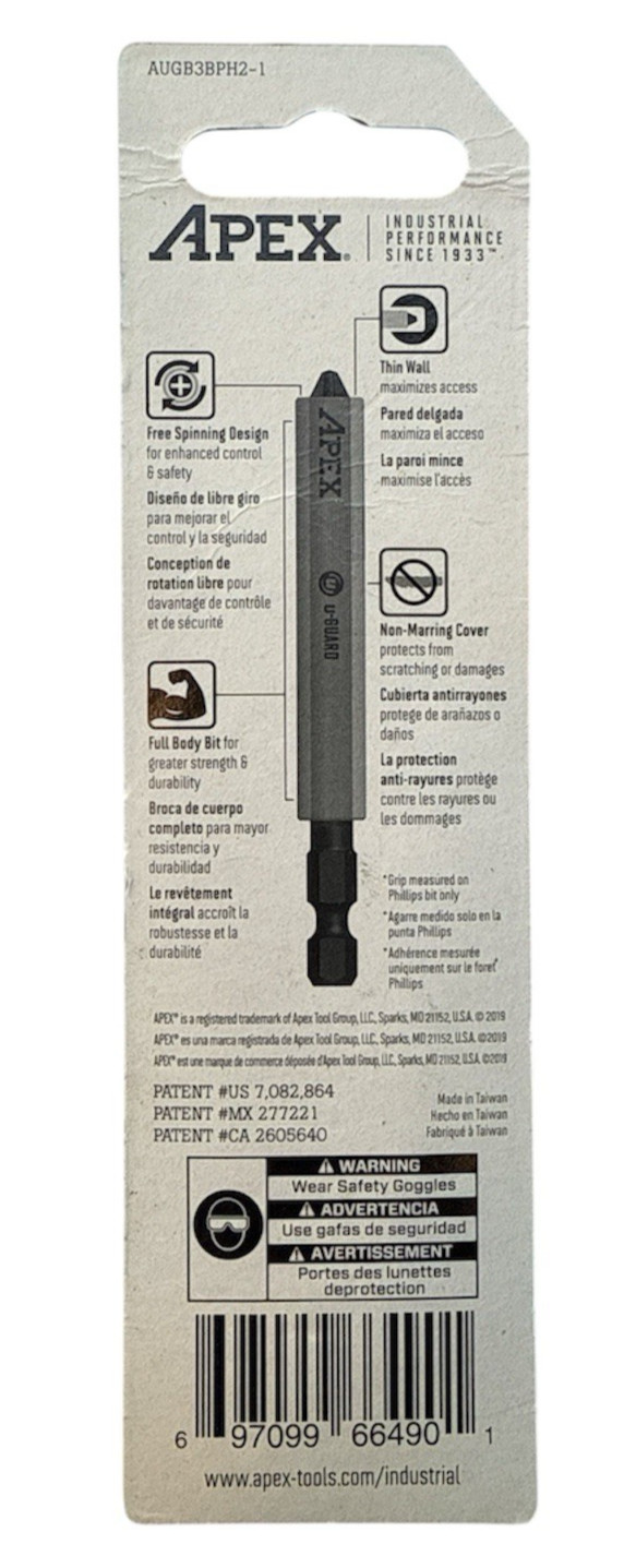 Apex Crescent u-Guard Impact 3-1/2" Phillips #2 Power Bit - 3pack