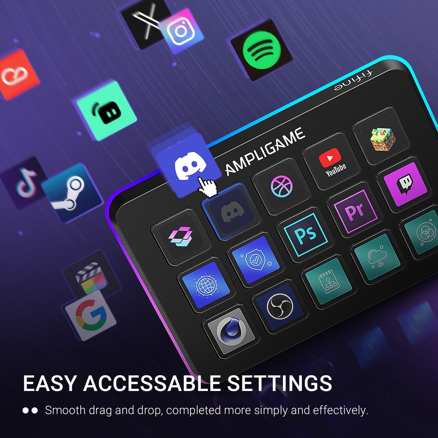 Fifine Ampligame Stream Controller 15 Macro Keys Streaming Keyboard Trigger