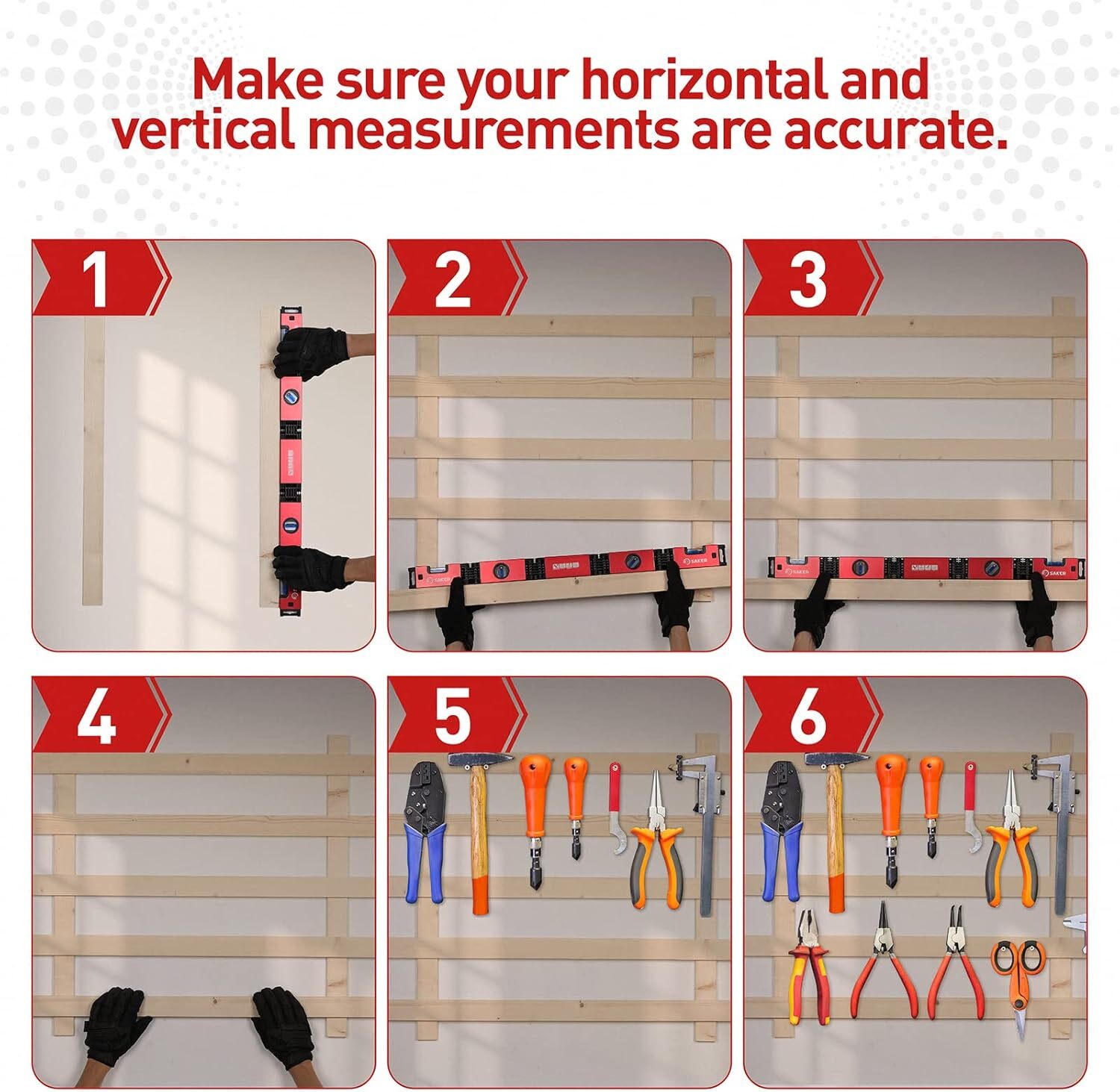 Saker Multi-function Foldable Level, 28-Inch Multi-Angle Measurement Red