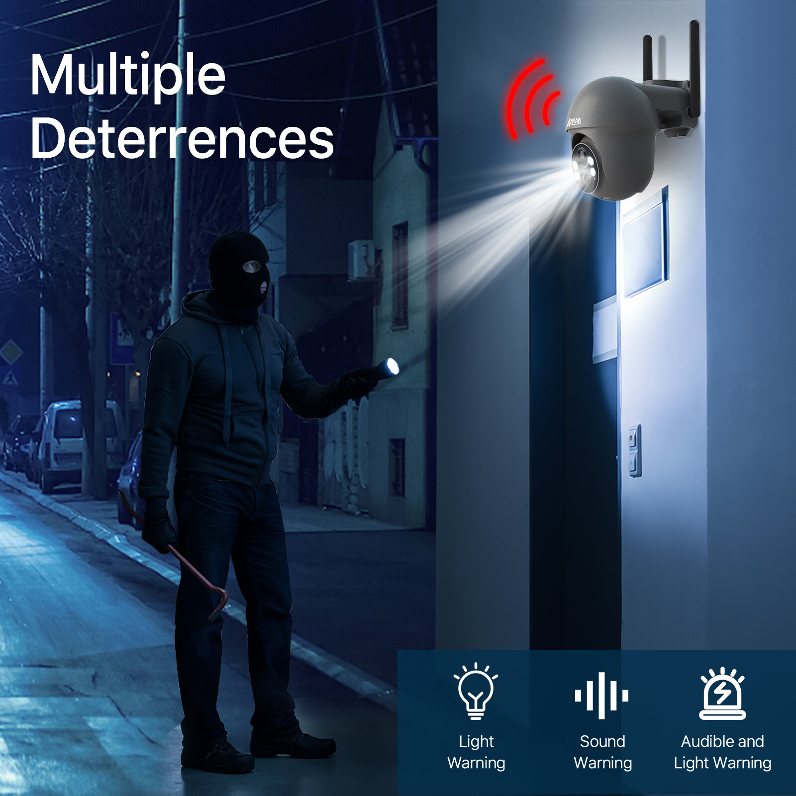 Wireless Security Camera System Solar Panel Battery 3MP PTZ 2Way Audio Outdoor
