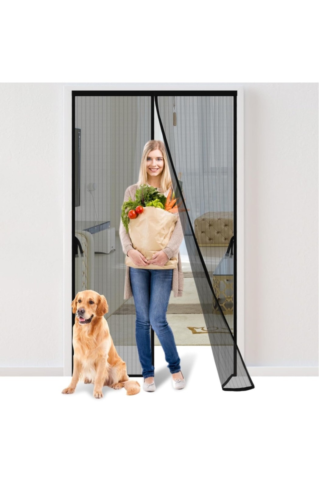 Magnetic Screen Door - Fits Door Opening 36x96 in, Hand Free Mesh Partion, Heavy