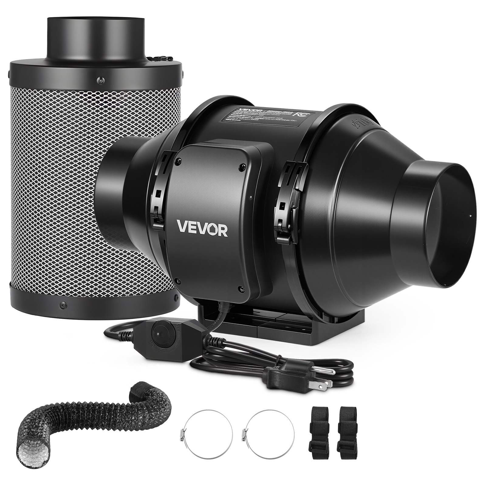 VEVOR 4in Inline Duct Fan 180CFM Ventilation Fan with Filter & Speed Controller